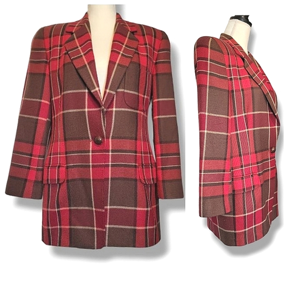 EUC Linda Allard Wool Cashmere Blend Red Plaid Suit Blazer‎ Coat Jacket Size 4 - Picture 11 of 11